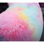 Fluffy Bean Bag Chair For Kids, 2.5Ft Round Memory Foam Filled Bean Bag For Teens & Kids, Ultra Soft Faux Fur Fabric Bean Bag Chairs For Playroom, Living Room, Bedroom, Rainbow