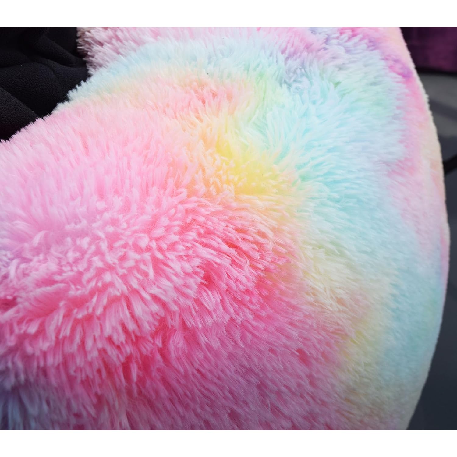 Fluffy Bean Bag Chair For Kids, 2.5Ft Round Memory Foam Filled Bean Bag For Teens & Kids, Ultra Soft Faux Fur Fabric Bean Bag Chairs For Playroom, Living Room, Bedroom, Rainbow