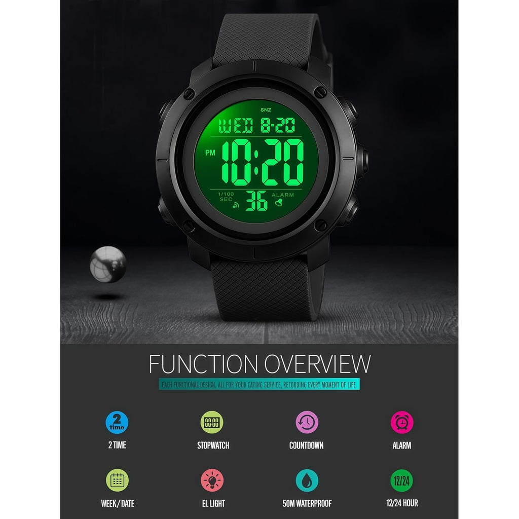 Sne Digital Watch Sports Waterproof Military Back Light Small Watch For Men Black 1426