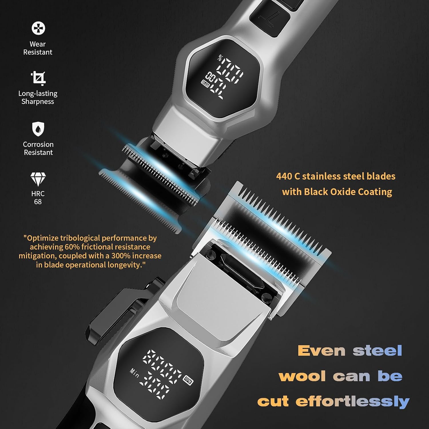 Angfan Hair Clippers For Men 8000Rpm Brushless Motor 440C Steel Blades | Barber-Grade Cordless Clipper Trimmer Set, 5-Speed, For Fade Designs, Hair Cutting Tools For Professional Barbers