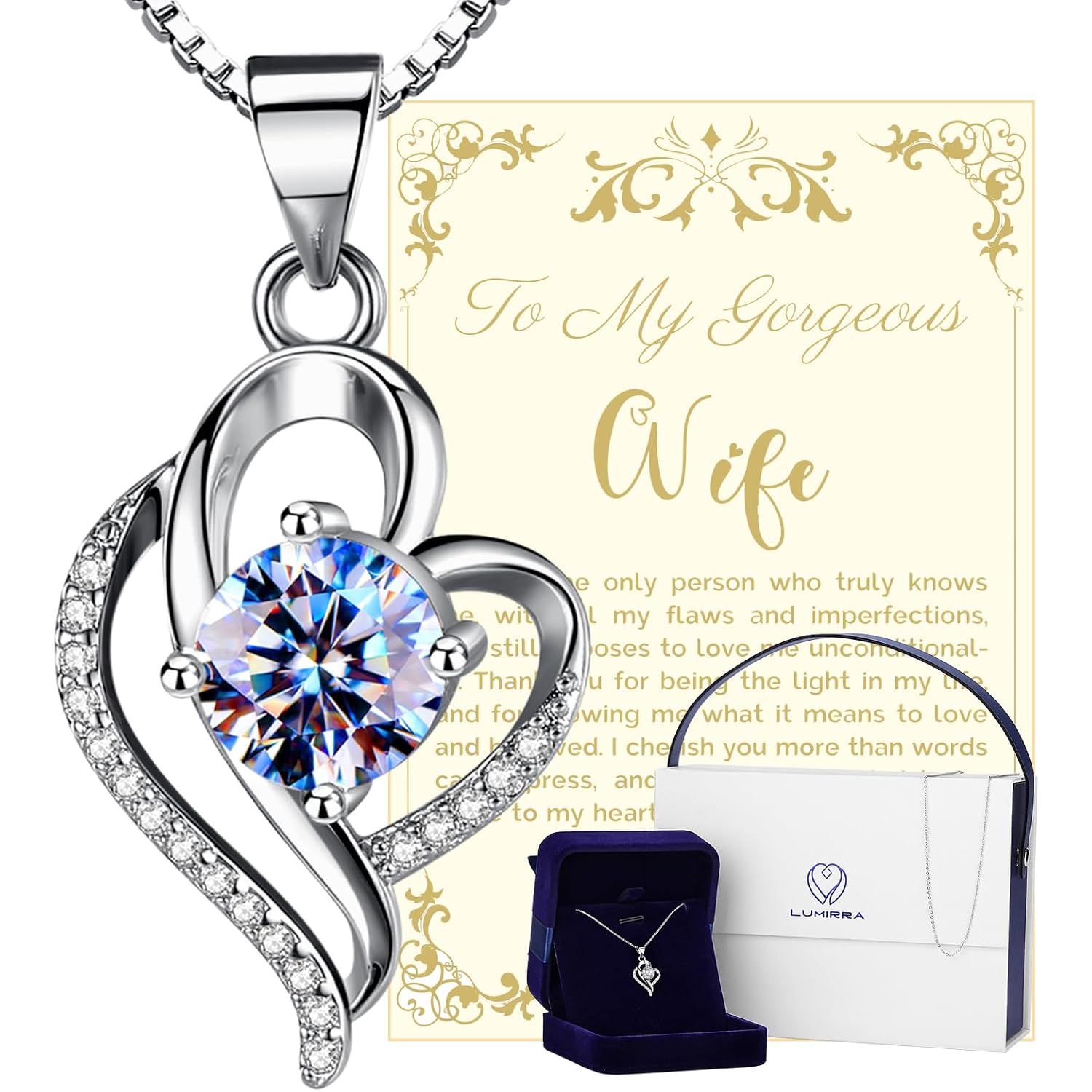 Wedding Anniversary Jewelry Gift for Wife from Husband, Wife Birthday Gift Idea, 1 Carat Moissanite Diamond Pendant Necklace in 925 Sterling Silver with 2 Chains, Romantic and Elegant Present for Her