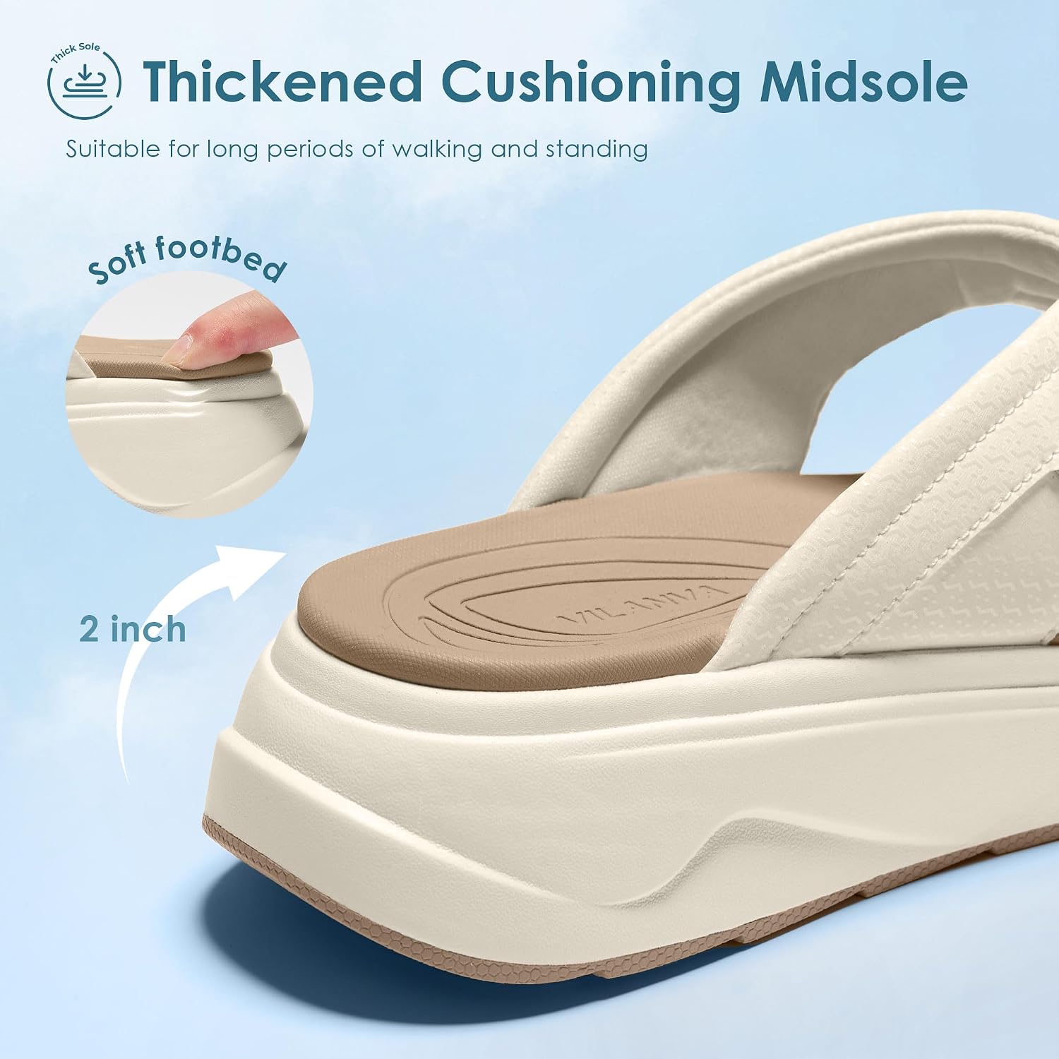 Vilanva Women'S Platform Flip Flops Cushioned Walking Sandals With Arch Support For Plantar Fasciitis Relief Lightweight Non-Slip Shoes For 2026 Summer Outfits