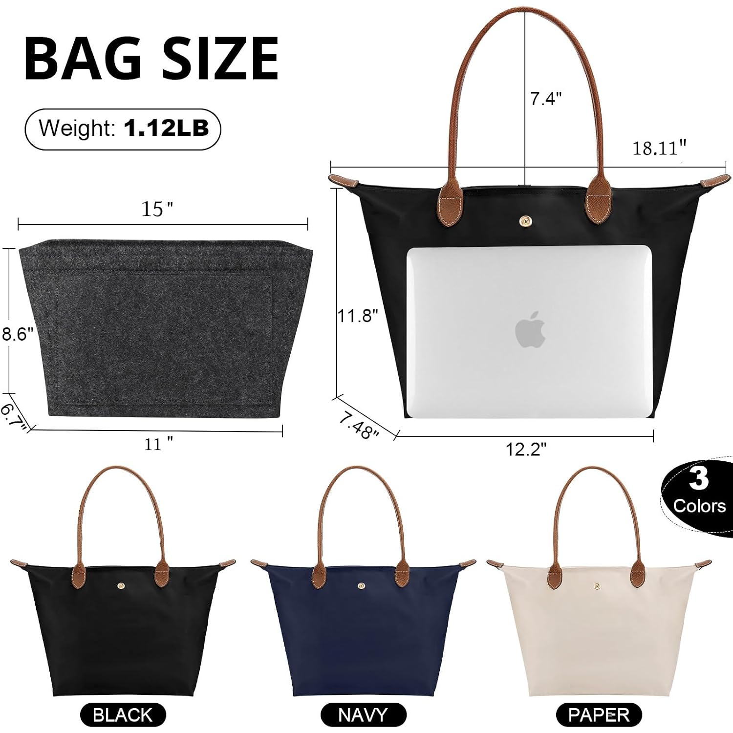 Tote Bag For Women With Purse Organizer Insert, Foldable Waterproof Nylon Bag For Travel, And Daily Use,Medium Size.