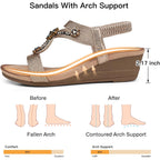 Shibever Womens Wedge Sandals With Cushioning For All-Day Comfortable | Low Heel, Elastic Ankle Strap, Dressy Casual Summer, Open Toe, Travel Vacation Outdoors Dress Shoes, Size 5-12