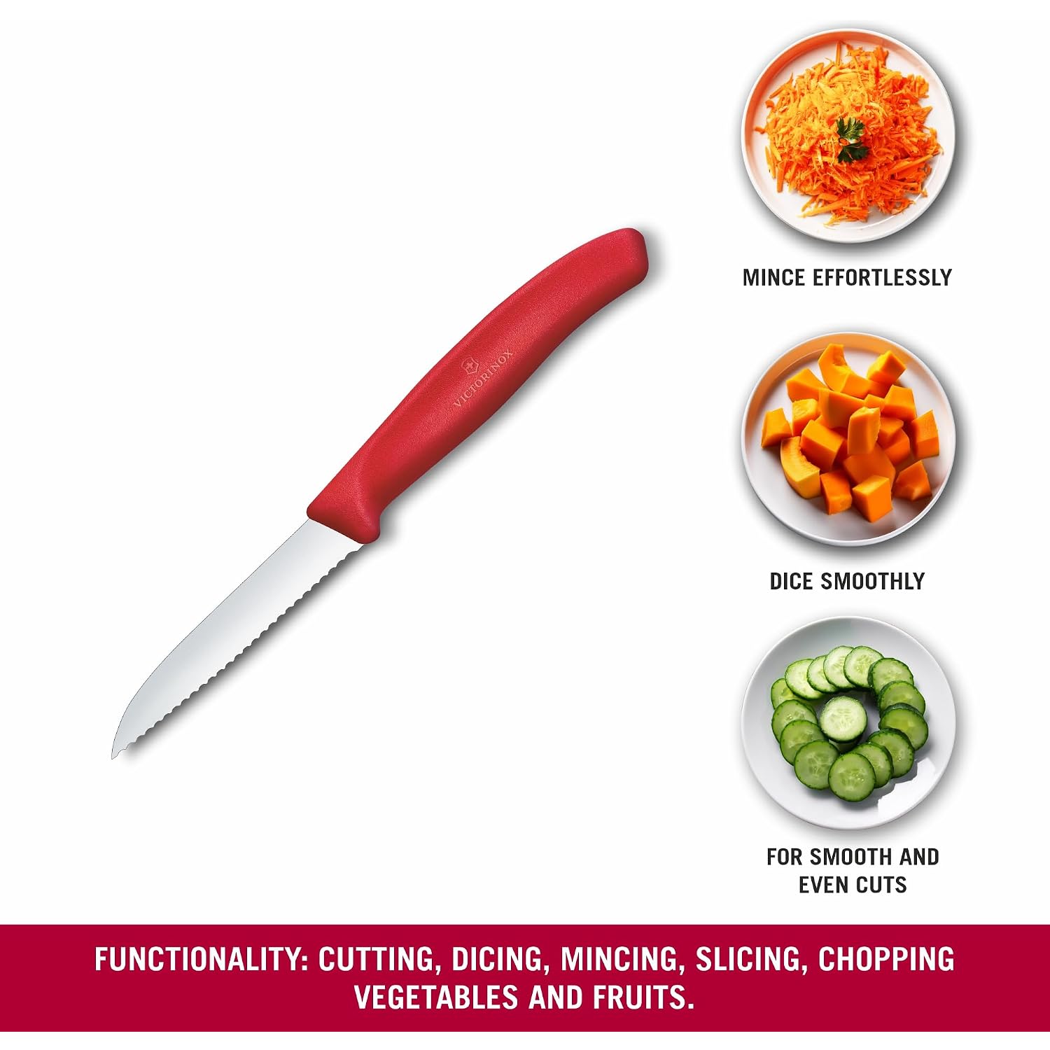 Victorinox Swiss Classic 3 In Serrated Paring Knife, Pointed Tip, Red | Swiss Made Stainless Steel Vegetable Knife With Ultrasharp Wavy Edge And Ergonomic Handle. Dishwasher Safe Kitchen Tool