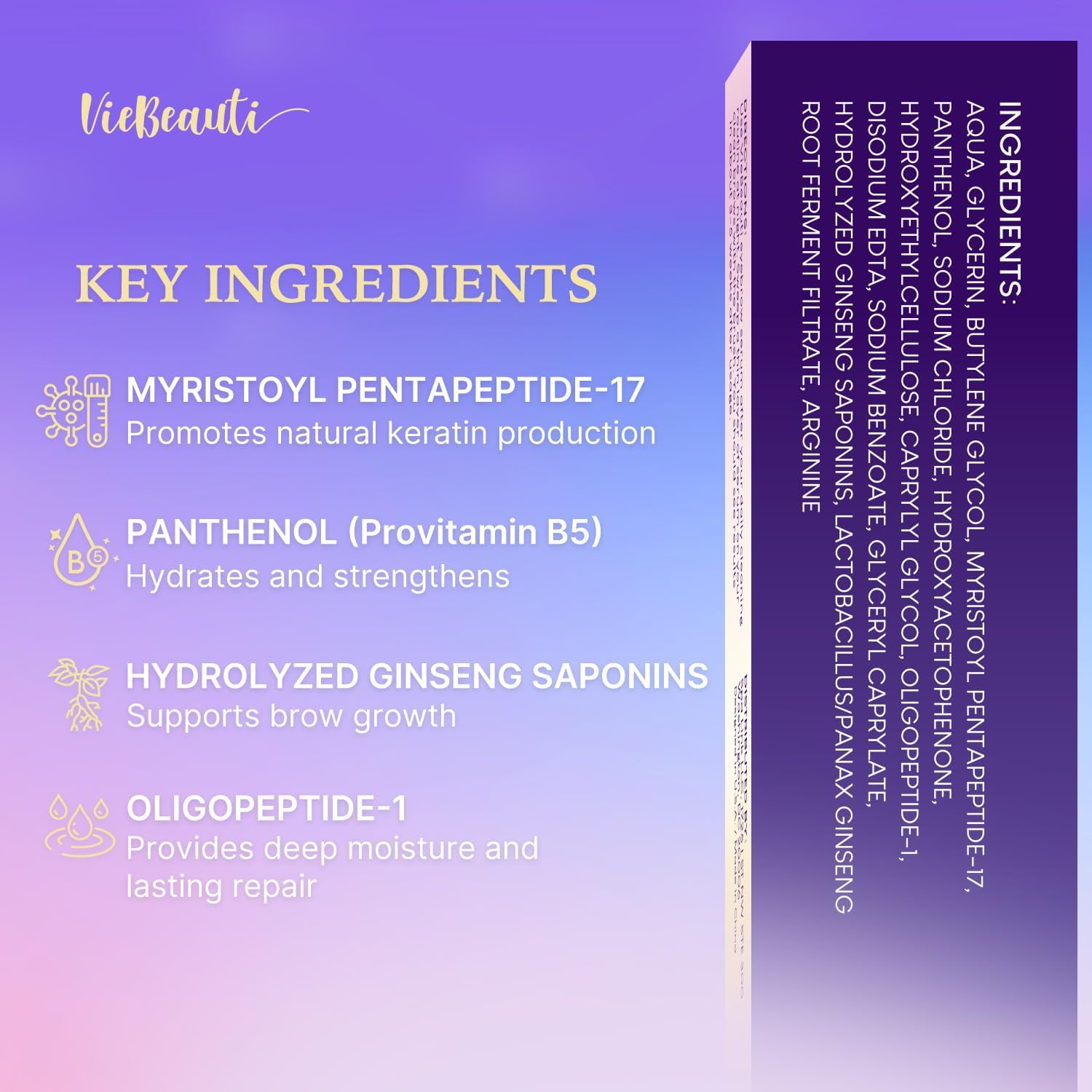 VieBeauti Lash Serum for Eyelash Growth, Prostaglandin Free EyeLash Serum with Peptides for Longer Fuller Thicker Looking Lashes, Vegan & Cruelty-Free, Safe for Sensitive Eyes, 3mL
