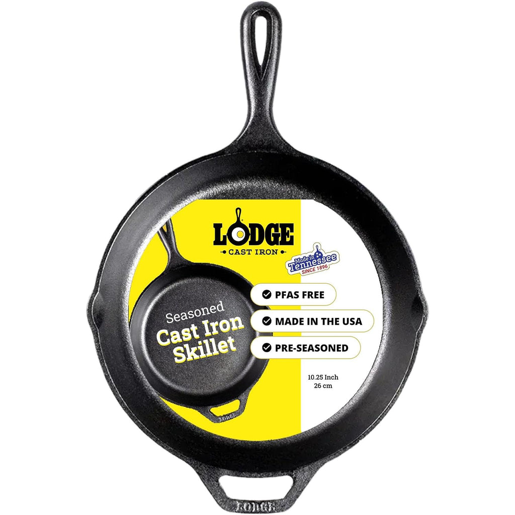 Lodge Seasoned Cast Iron Skillet 10.25 Inches - Pfas-Free, Non-Toxic Cookware - Use With An Oven, Stove, Grill, Or Campfire - Naturally Non-Stick & Oven Safe