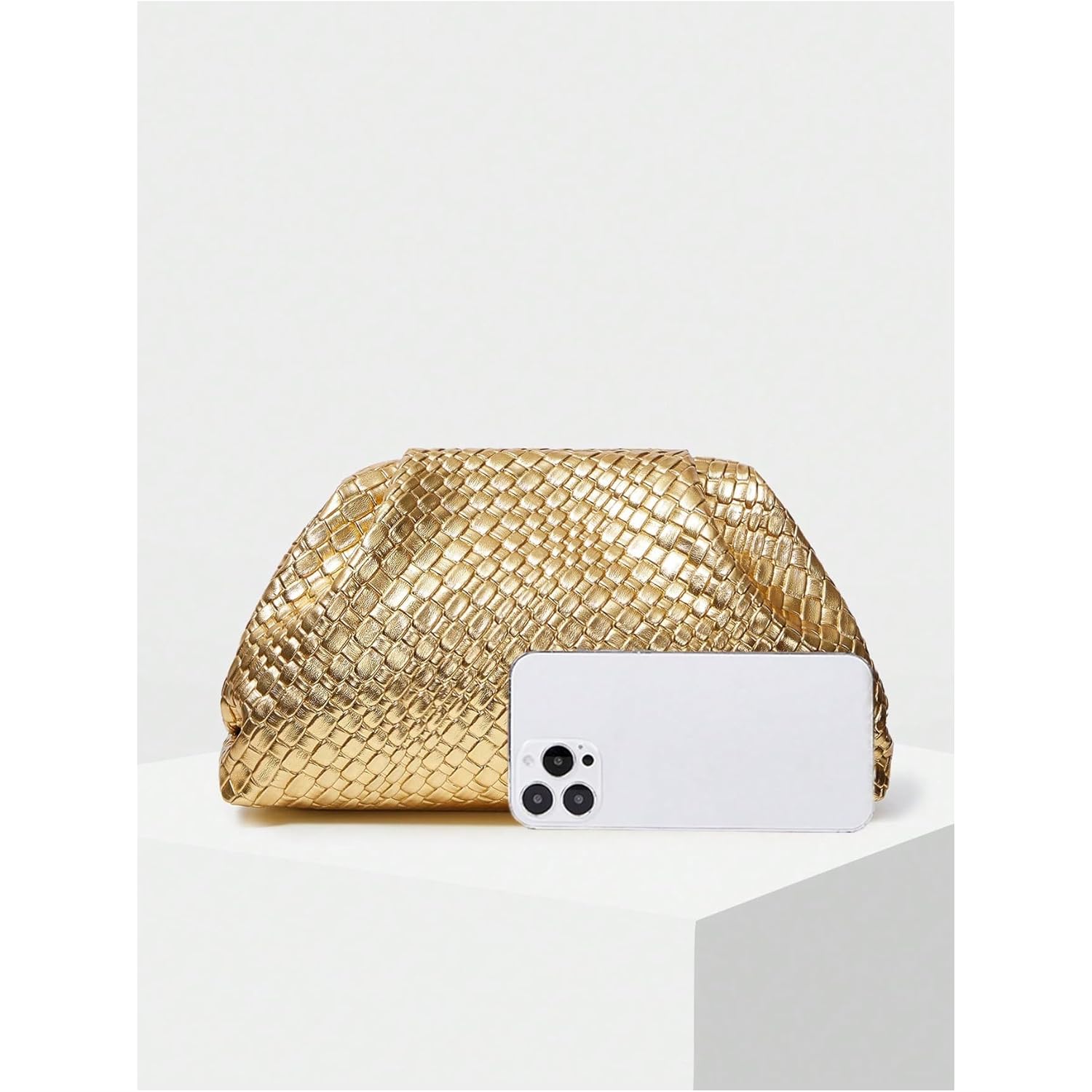 QWINEE Women's Woven Evening Bag Dumpling Clutch Purse No Strap Handbags Elegant Faux PU Leather Clutch Bag | Woven, No Strap, Elegant, Faux PU Leather