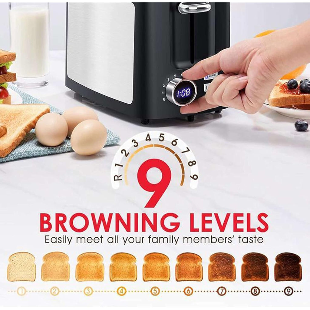 Toaster 2 Slice Wide Slot Toaster Best Rated Prime Displav Smart Toasters with LCD Digital Countdown Timer and Bagel/Defrost/Cancel/Reheat Function