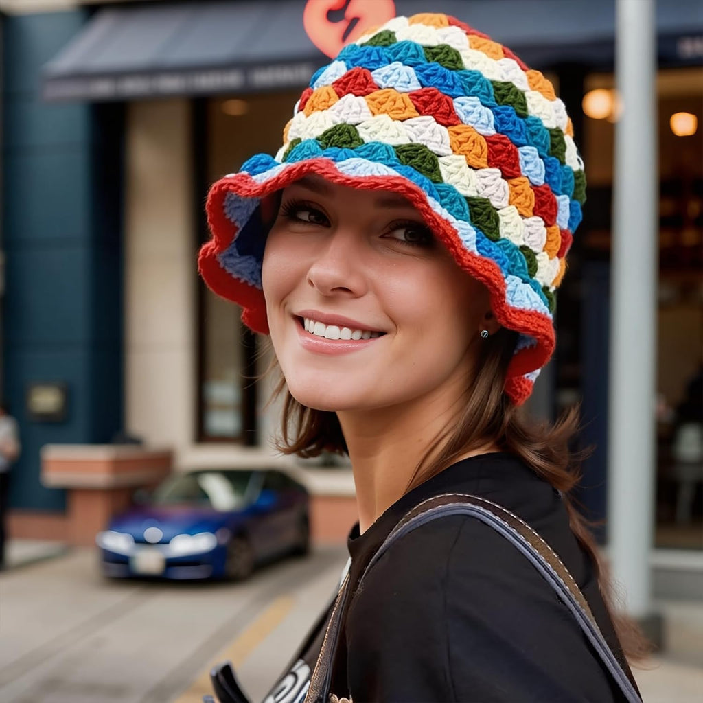 Women'S Crochet Bucket Hat Handmade Knit Cloche Beanie Foldable Floppy Sun Hat Cute Fishing Hat Floral Cap Trendy Outdoor