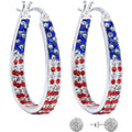 Crystal Hoop Earrings for Women Sparkly American Flag Earrings Silver Plated Red White and Blue Earrings Patriotic Jewelry Gift