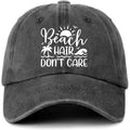 Funny Beach Printed Hat for Women - Beach Hair Don't Care - Adjustable Washed Cotton Sun Baseball Cap - Summer Gifts for Beaches Lovers - Birthday Gifts for Mom Wife Bestie White