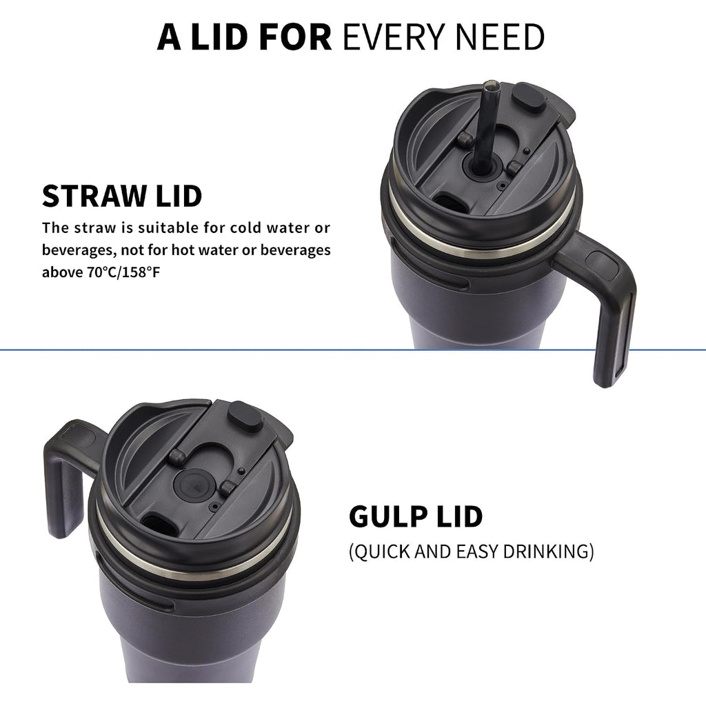 20 Oz Insulated Coffee Mug Tumbler With Handle, Stainless Steel Travel Mug Tumbler With Lid And Straw,Double Wall Vacuum Leak Proof Ice Coffee Thermal Cup, Black