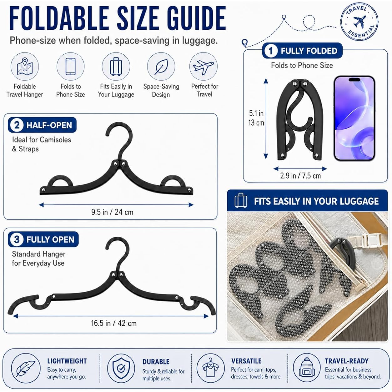 12 Pcs Travel Hangers - Cruise Ship Essentials Portable Folding Clothes Hangers Travel Essentials Foldable Clothes Drying Rack For Travel (Black)