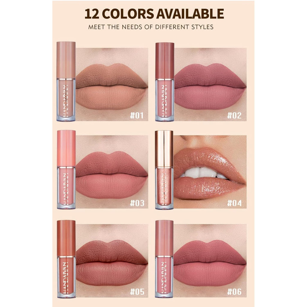 12 Colors Matte & Glossy Liquid Lipstick Set – Book Style Gift Kit for Women & Girls – Long Lasting Waterproof Lip Gloss with Nude, Pink, Red Shades, Non-Sticky, Transfer-Proof Lip Stain (Set A)