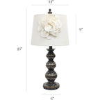 Elegant Designs Lt3097-Wht Stacked Ball Lamp With Couture Linen Flower Shade, Aged Bronze