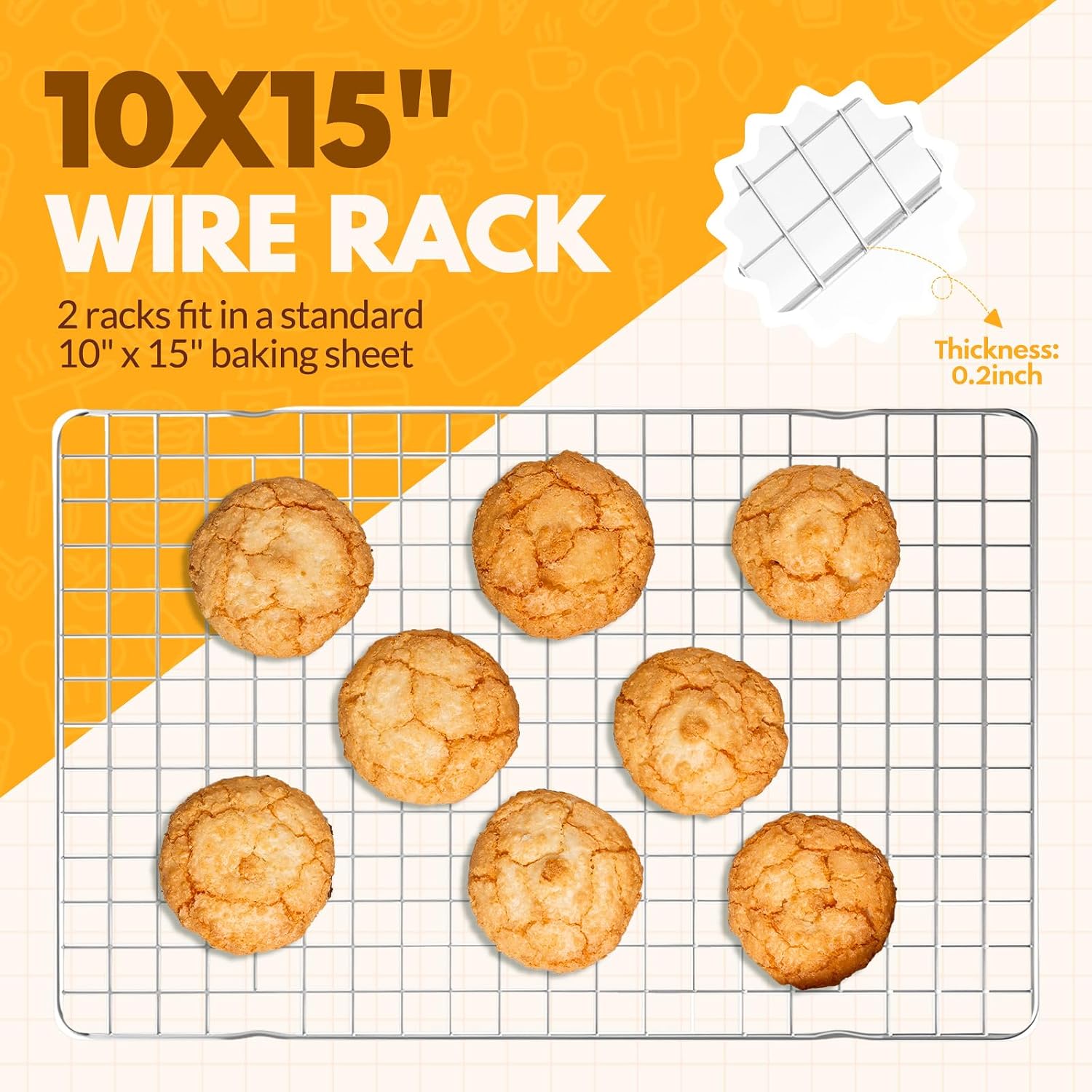2 Pcs Cooling Racks For Cooking And Baking, 15X10 Inches Stainless Steel Cooling Rack, Sheet Pan With Wire Rack For Baking Sheet, Bacon Rack Oven Safe Fits Jelly Roll Sheet Pan