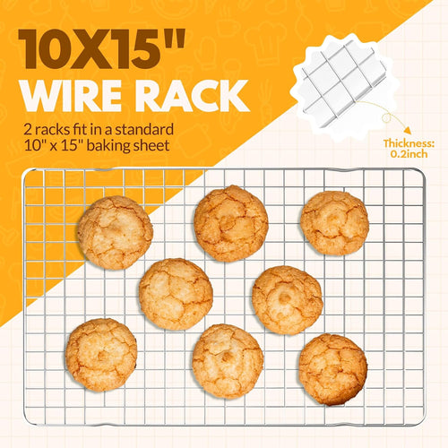 2 Pcs Cooling Racks For Cooking And Baking, 15X10 Inches Stainless Steel Cooling Rack, Sheet Pan With Wire Rack For Baking Sheet, Bacon Rack Oven Safe Fits Jelly Roll Sheet Pan
