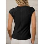 Sidefeel Womens Tops Casual Crewneck Cap Sleeve Tops Ribbed Raw Hem Summer T Shirts Slim Fit Basic Tees Blouses