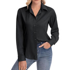 Womens Classic-Fit Dress Shirts Long Sleeve Button Down Wrinkle-Free Stretch Solid Casual Work Office Blouse Top