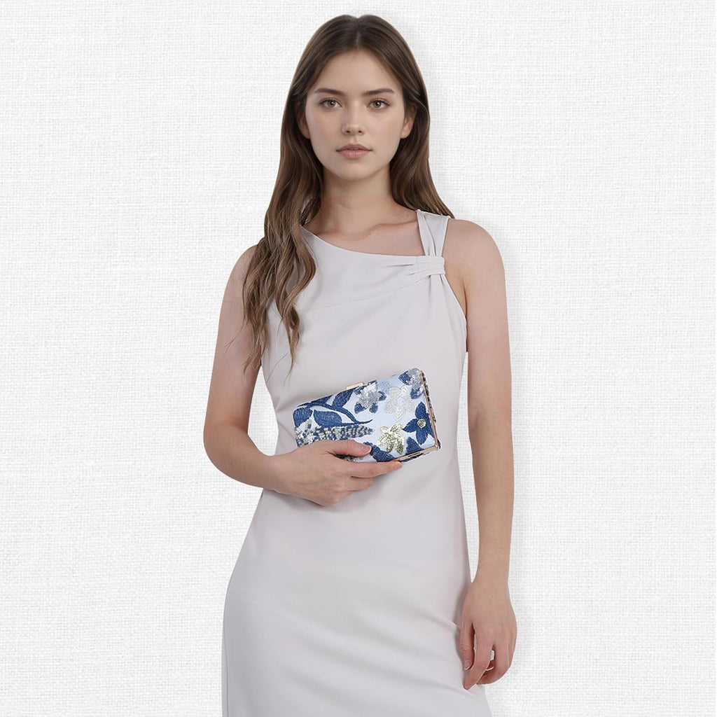 Embroidery Clutch Purses For Women Floral Sequin Evening Bag Formal Designer Handbags With Chain For Wedding, Party