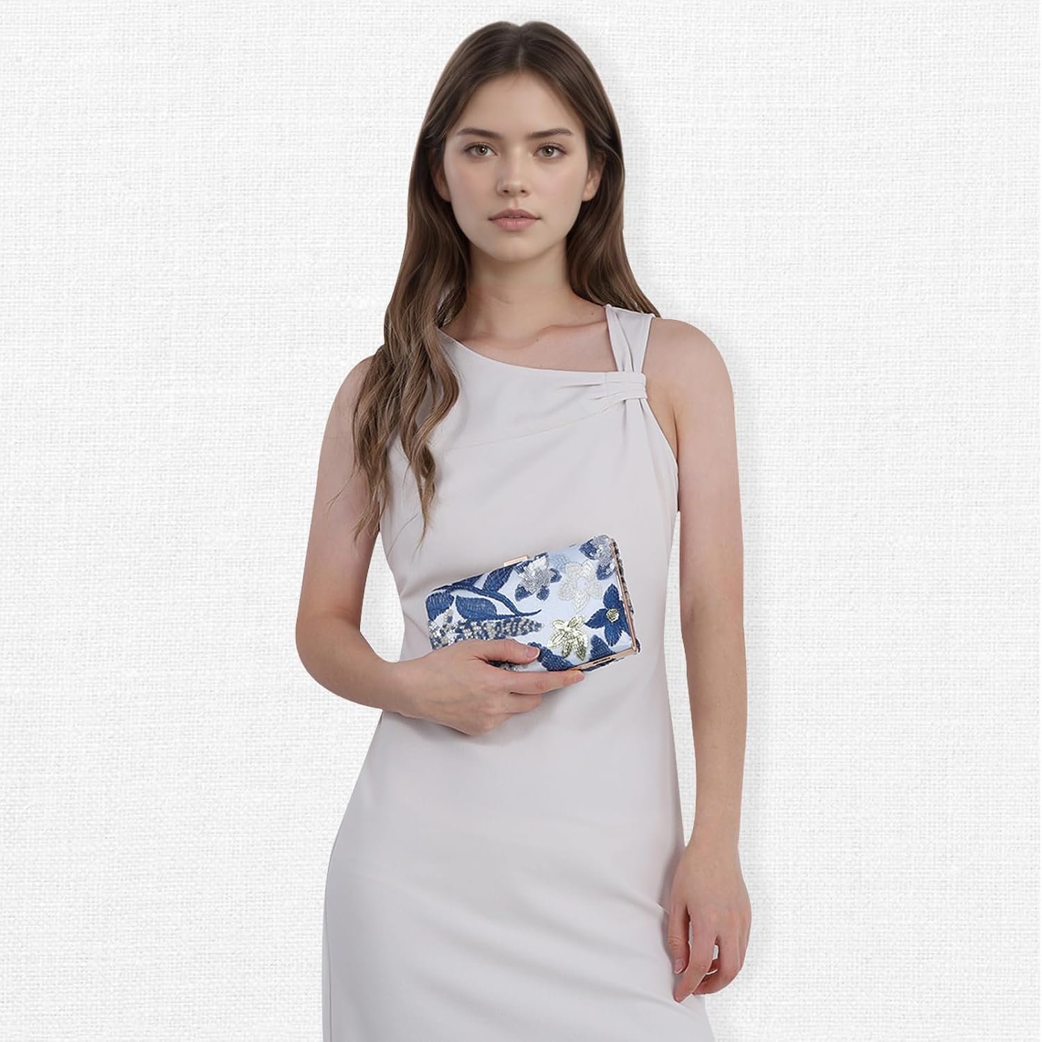 Embroidery Clutch Purses For Women Floral Sequin Evening Bag Formal Designer Handbags With Chain For Wedding, Party