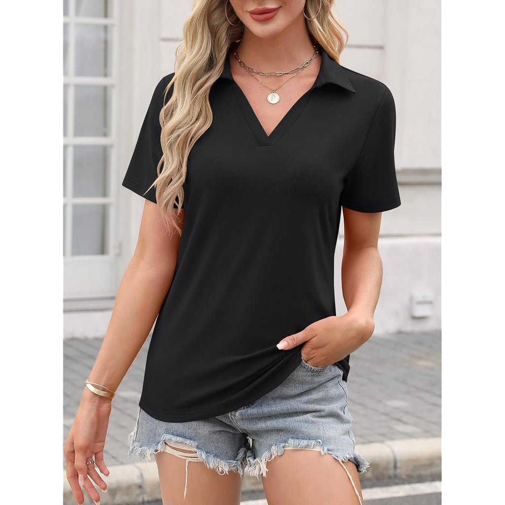 Ticticmiss Women'S Polo Shirts Short Sleeve V Neck Summer Tops Business Casual Collared Shirts Loose Tees