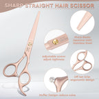Jason Hair Cutting Scissors Set - 10-Piece Hair Thinning Texturizing Shears Straight For Men, Women & Home Salon Rosegold 6.0"