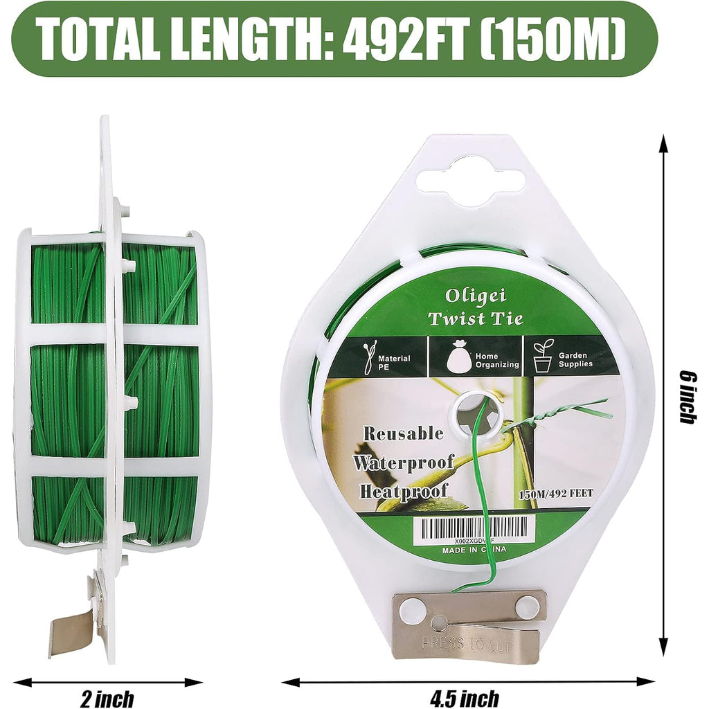 Green Garden Wire, Sturdy Plant Ties For Support With Cutter, 492Ft/150M, Indoor, Outdoor, Home And Office Use