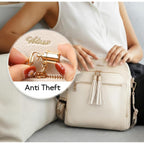 Women'S Leather Crossbody Bags Anti Theft Purses Rfid Blocking Handbags Trendy Travel Adjustable Strap Tassel