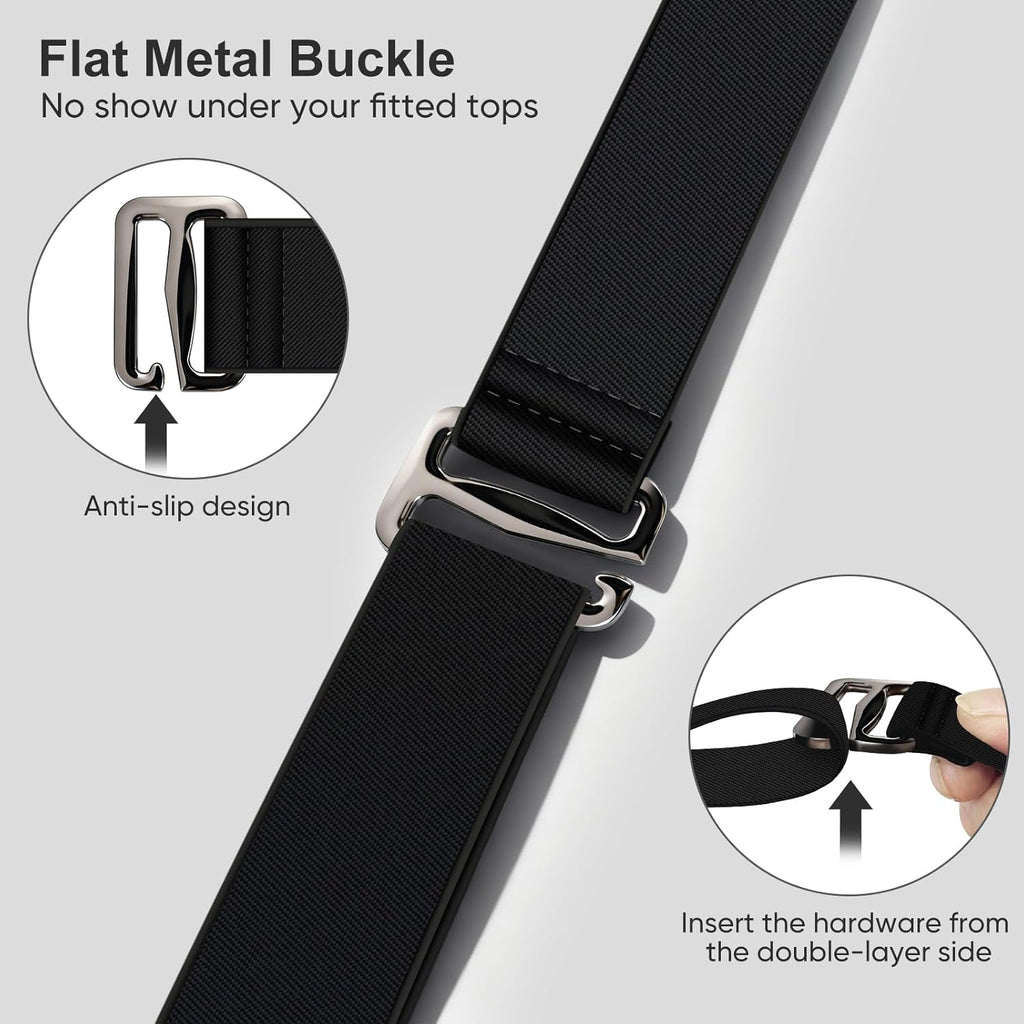 Elastic Belts for Women, No Show Flat Belt for Womens, Adjustable Stretchy Invisible Tuck Belt for Jeans