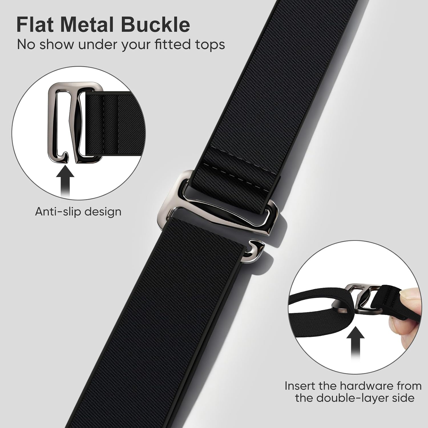Elastic Belts for Women, No Show Flat Belt for Womens, Adjustable Stretchy Invisible Tuck Belt for Jeans