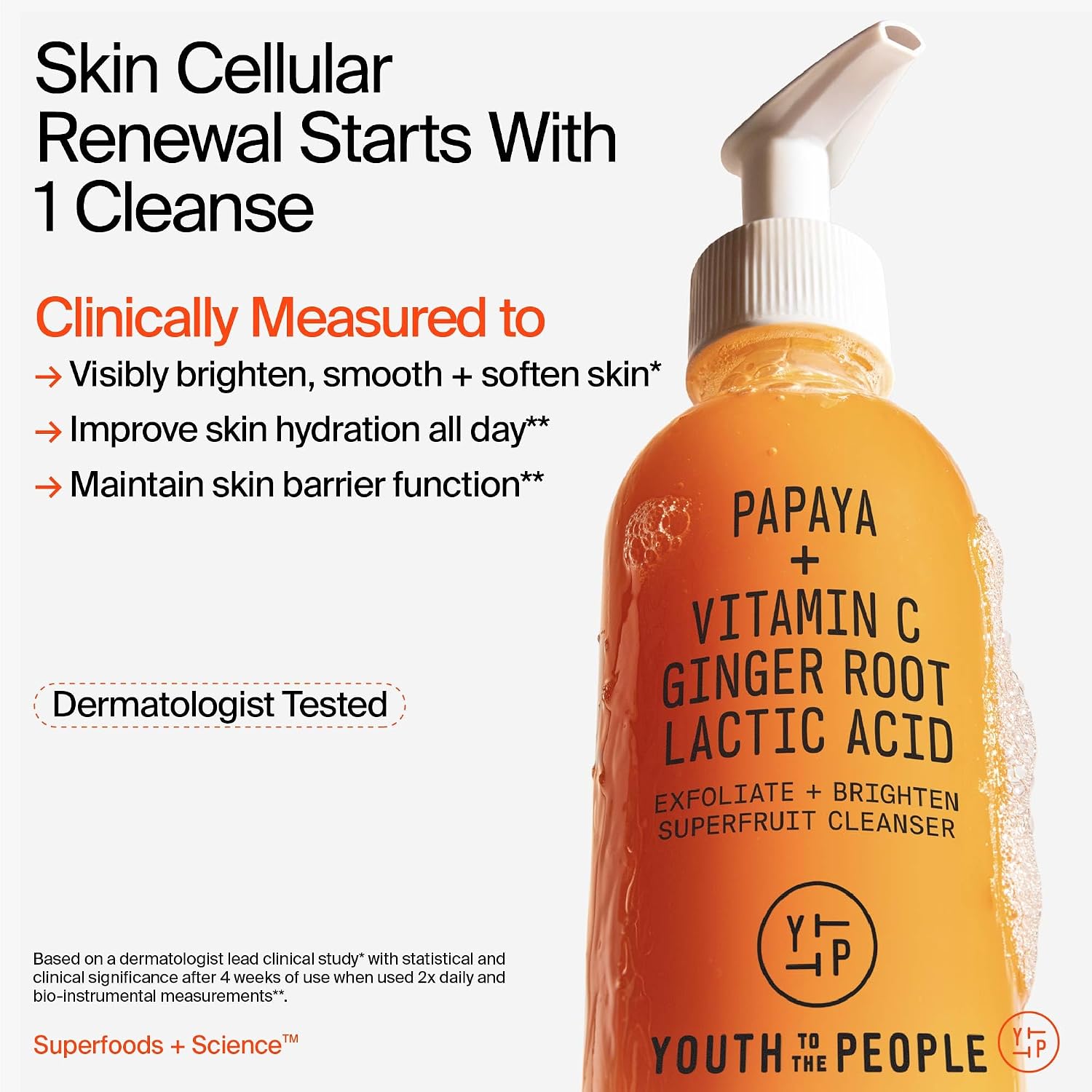 Youth To The People Superfruit Facial Cleanser - Papaya + Vitamin C Gentle Exfoliating Face Wash, Cellular Skin Renewal With Aha + Bha, Evens Skin Tone & Texture For Soft + Radiant Skin, Sulfate-Free