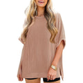 Tankaneo Womens Oversized T Shirts Summer Casual Ribbed Batwing Short Sleeve Tunic Tops Loose Fit Dolman Sleeve Tees