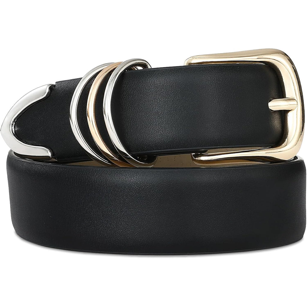 RISANTRY Women's Leather Belts with Gold Buckle Fashion Leather Waist Belt Elegant Ladies Belts for Jeans Gifts for Women