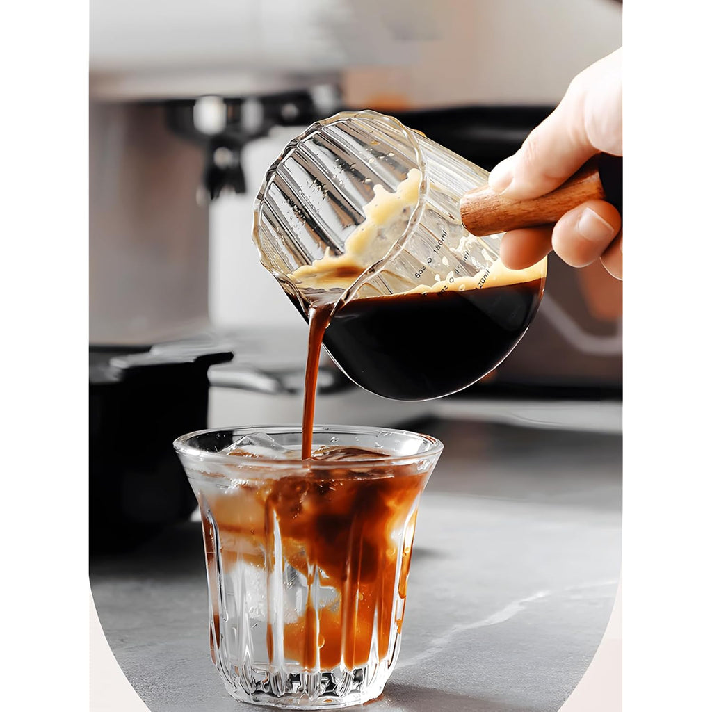 Tiwpajs Espresso Cups 6Oz, Espresso Accessories, Expresso Shots Cup, Espresso Shot Glass With V-Shaped Mouth, Ribbed Milk Frothing Pitcher, Glass Measuring Cup