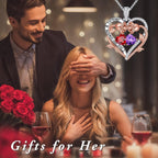 Iefil Mothers Day Gifts for Wife - Rose Heart Double Birthstone Necklace Gifts for Wife Girlfriend Her Women, Birthstone Jewelry Gemstone Birthday Gift for Mom Grandma Her Women