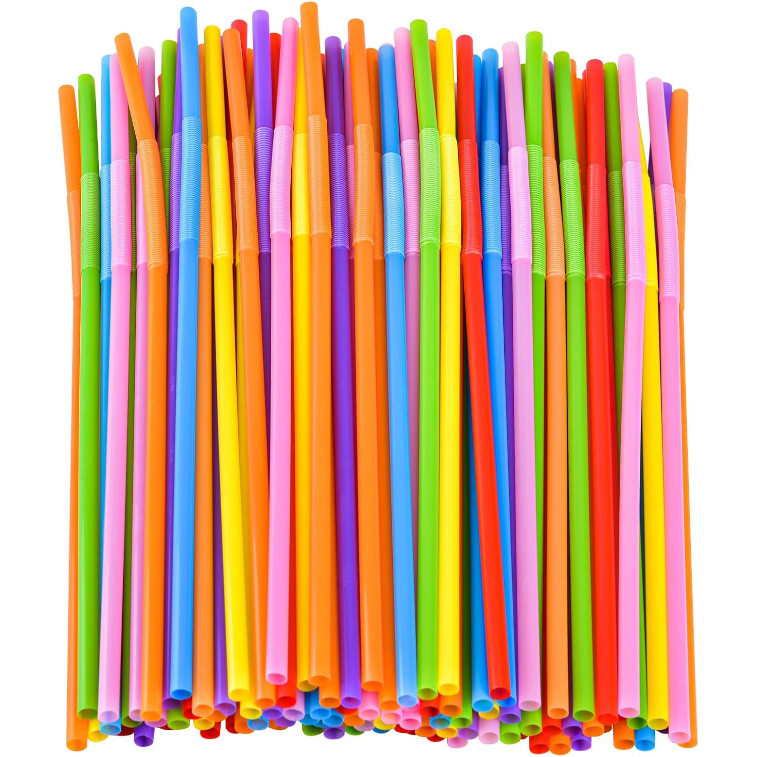 100Pcs Flexible Plastic Straws, Colorful Disposable Bendy Party Fancy Straws12.8Inch Extra Long Straws Party Decorations