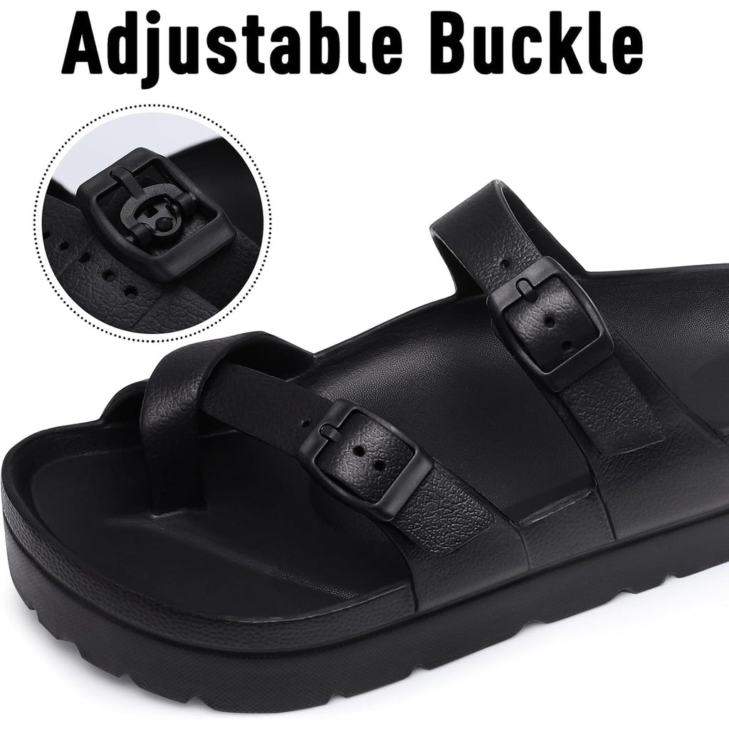 Goosecret Women'S Platform Sandals With Arch Support Comfortable Foam Slides Summer Beach Sandals With Adjustable Buckle