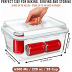 6500 Ml / 220 Oz / 28 Cup Large Glass Food Storage Container With Airtight Locking Lid. Ideal Storing Food, Vegetables, Fruits. Baking Casserole, Lasagna, Roasting Turkey, Chicken Bpa Free Oven Safe