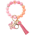 Cute Silicone Beaded Keychain，Key Chain Holder for Car Keys Women Girl，Daisy Silicone Key Wristlet Resin Butterfly