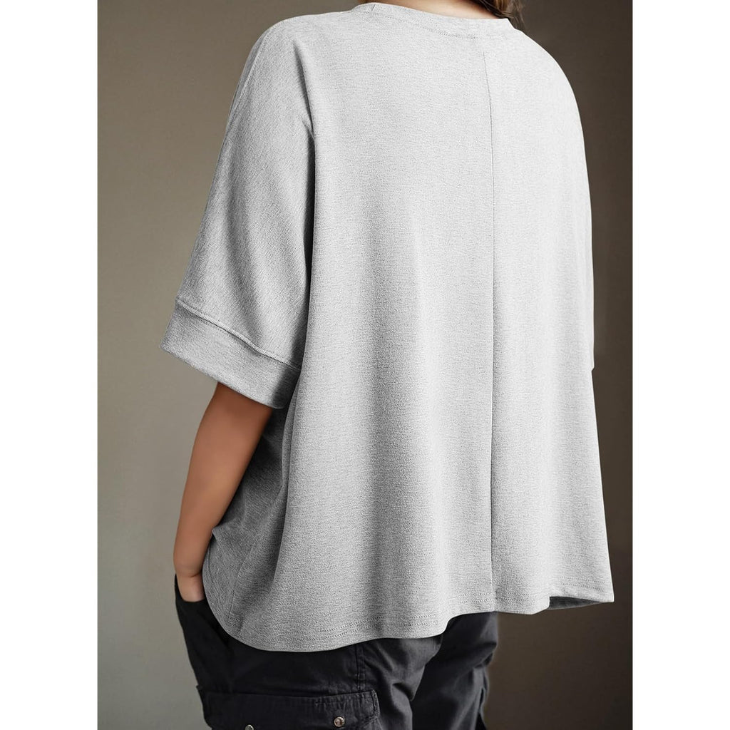 Dokotoo Summer Shirts 2026 Womens Solid T Shirts for Women Loose Oversized Tops Basic Tee A Light Grey