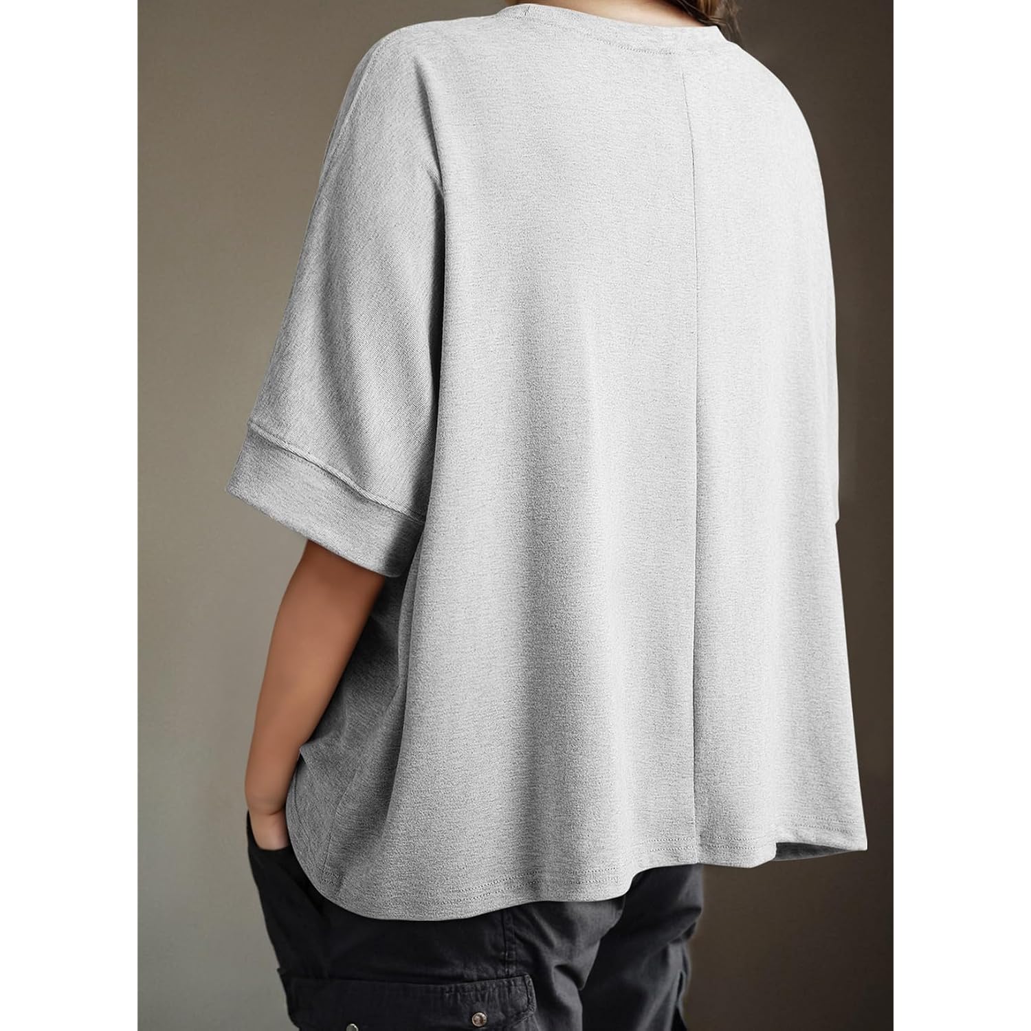 Dokotoo Summer Shirts 2026 Womens Solid T Shirts for Women Loose Oversized Tops Basic Tee A Light Grey