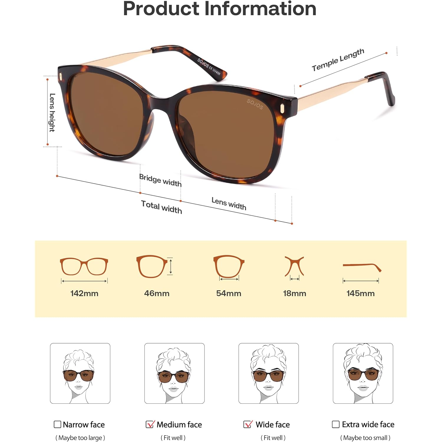 SOJOS Classic Square Polarized Sunglasses for Women Oversized Trendy Retro UV Protection Shade SJ2640