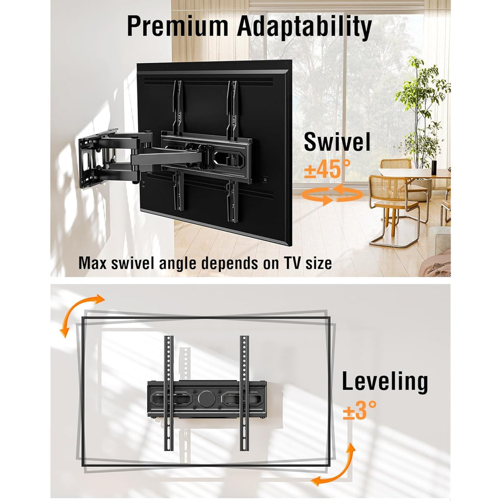 Econome Tv Wall Mount For Most 26-65 Inch Tvs, Full Motion Tv Mount Swivel And Tilt, Wall Mount Bracket Max Vesa 400X400Mm, Holds Up To 99 Lbs, Fits 12” 16" Wood Studs.