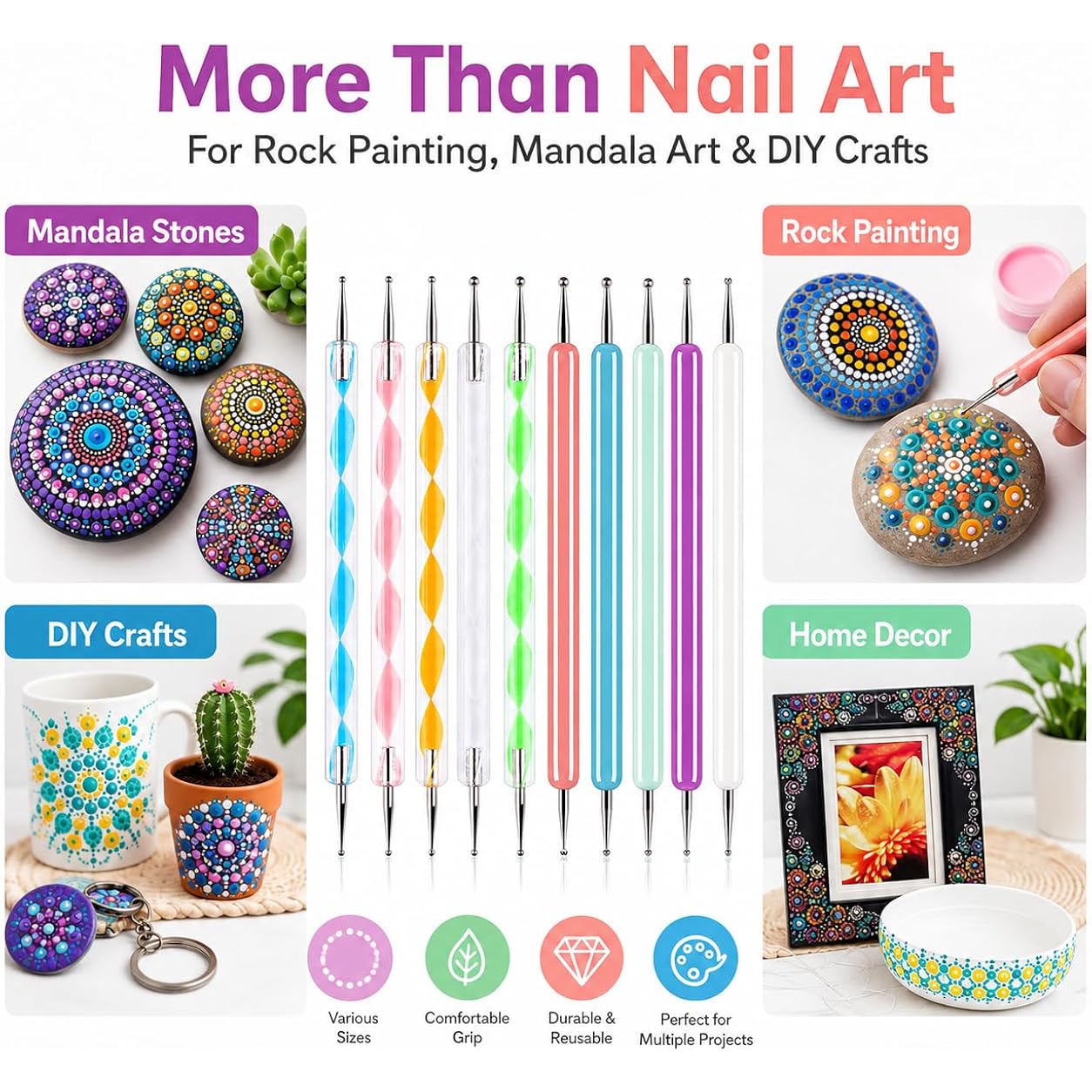 ABenkle 10Pcs Art Dotting Tools for Nail Art, Ball Tip Clay Tools Sculpting Pattern Tracing Stylus, Ball Embossing Stylu for Drawing,Painting Rocks Mandalas,Art Dot Tools