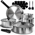 CAROTE Pots and Pans Set, Stainless Steel Cookware Set Detachable Handle, 15pcs Induction Kitchen Cookware Sets with Removable Handle, RV Cookware Set, Oven Safe, Mothers Day Gifts