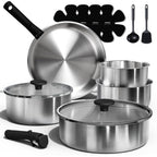 CAROTE Pots and Pans Set, Stainless Steel Cookware Set Detachable Handle, 15pcs Induction Kitchen Cookware Sets with Removable Handle, RV Cookware Set, Oven Safe, Mothers Day Gifts