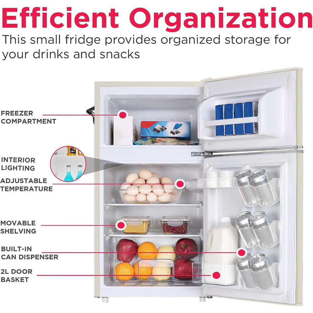 Frigidaire Efr840-Cream Efr840 Retro Mini Fridge With Freezer & Side Bottle Opener-Small 2 Door Refrigerator For Office Bar Or College Dorm Room-3.1 Cu Ft (Cream)