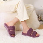 Women'S Fuzzy House Slippers With Moderate Arch Support Open Toe Cozy Bedroom Shoes Indoor